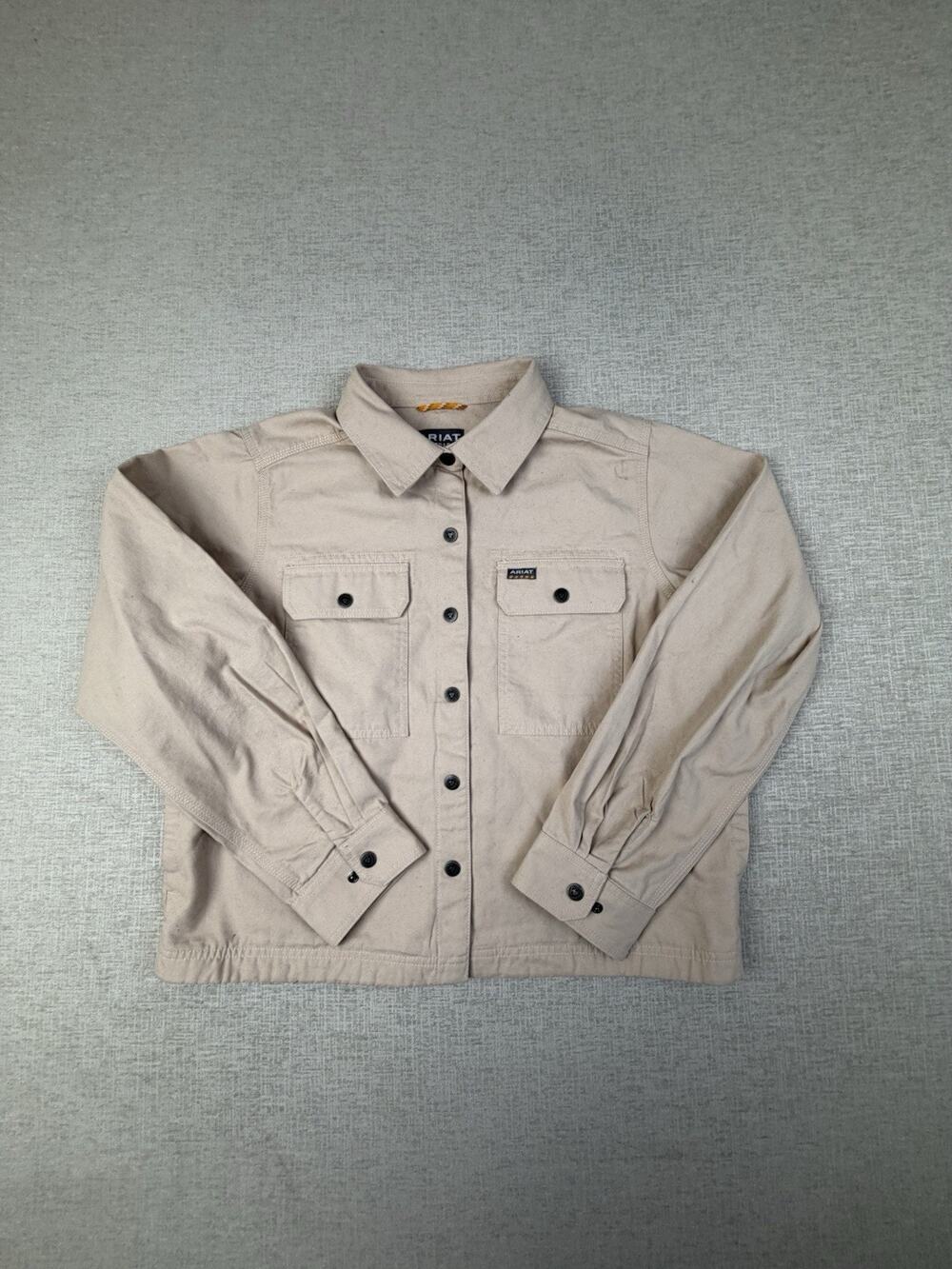 Ariat Rebar Women’s Large Canvas Work Shirt Jacket Beige Utility Chore Shacket